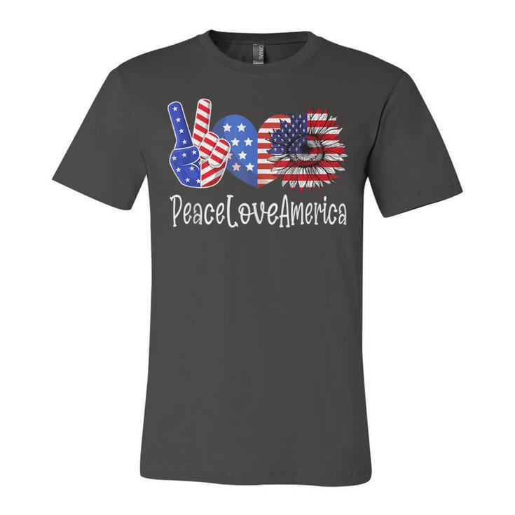 Peace Love America 4Th July Patriotic Sunflower Heart Sign  V4 Unisex Jersey Short Sleeve Crewneck Tshirt