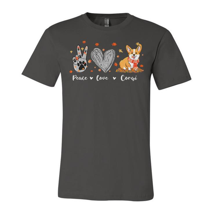Peace Love Corgi Funny Corgi Dog Lover Pumpkin Fall Season Unisex Jersey Short Sleeve Crewneck Tshirt