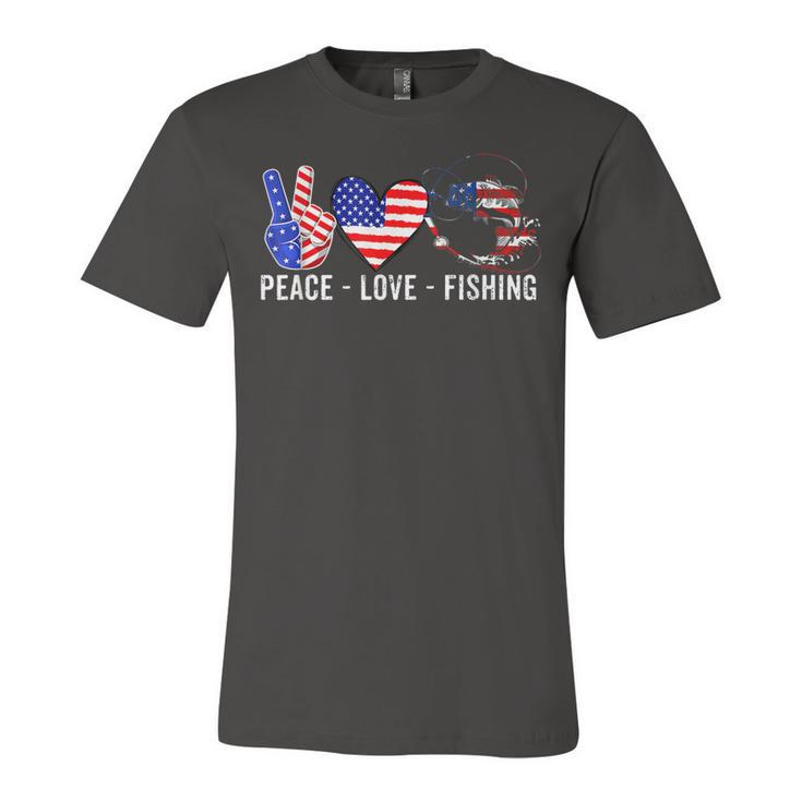 Peace Love Fishing America 4Th July Patriotic Heart Sign  Unisex Jersey Short Sleeve Crewneck Tshirt