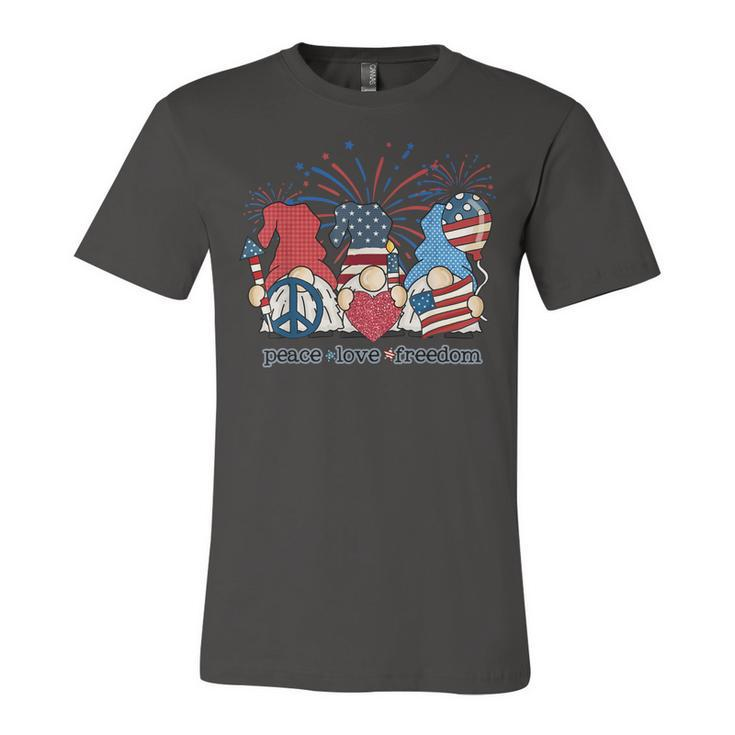 Peace Love Freedom Fireworks Gnomes 4Th Of July America  Unisex Jersey Short Sleeve Crewneck Tshirt