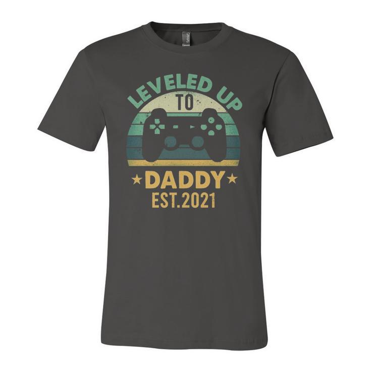 Promoted To Daddy Est 2021 Leveled Up To Daddy & Dad Jersey T-Shirt