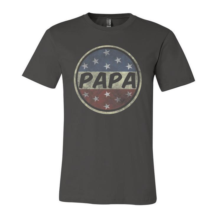 Proud Papa Fathers Day American Flag Button 4Th Of July Jersey T-Shirt