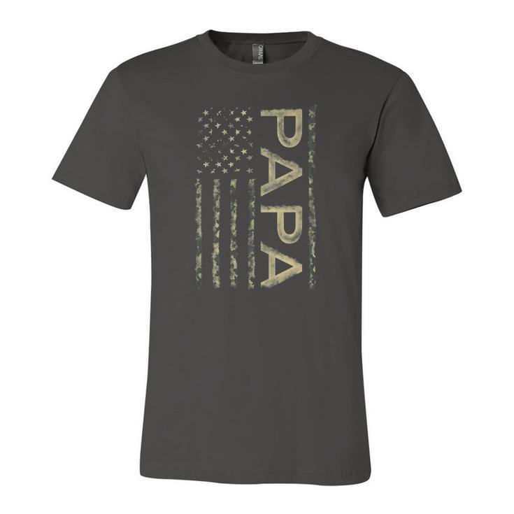 Proud Papa Fathers Day Camouflage American Flag 4Th Of July Jersey T-Shirt
