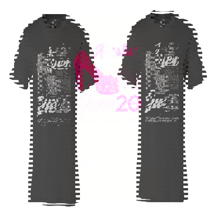 A Queen Was Born On June 20 High Heels June 20Th Birthday Jersey T-Shirt