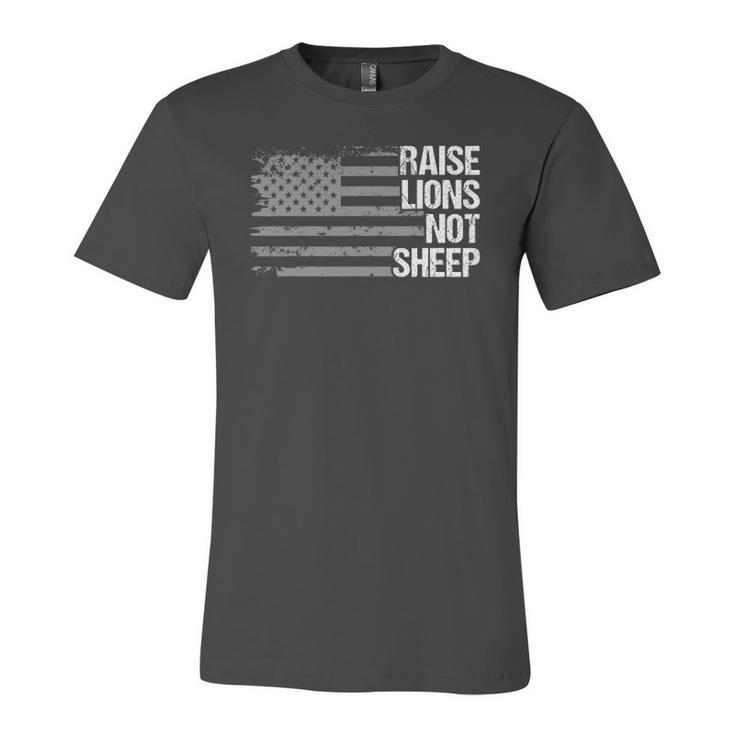 Raise Lions American Flag Not Sheep Patriotic Lion Jersey T-Shirt