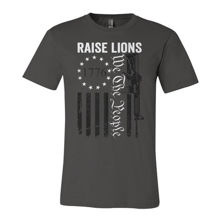 Raise Lions - Usa Patriotic Parenting Pro Guns Ar15 Gun Flag  Unisex Jersey Short Sleeve Crewneck Tshirt