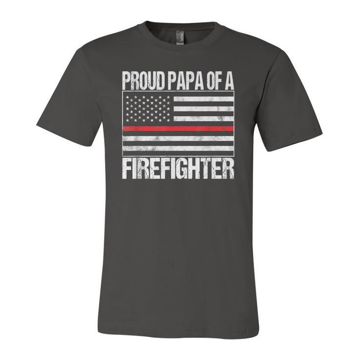 Red Line Flag Proud Papa Of A Firefighter Fireman Jersey T-Shirt