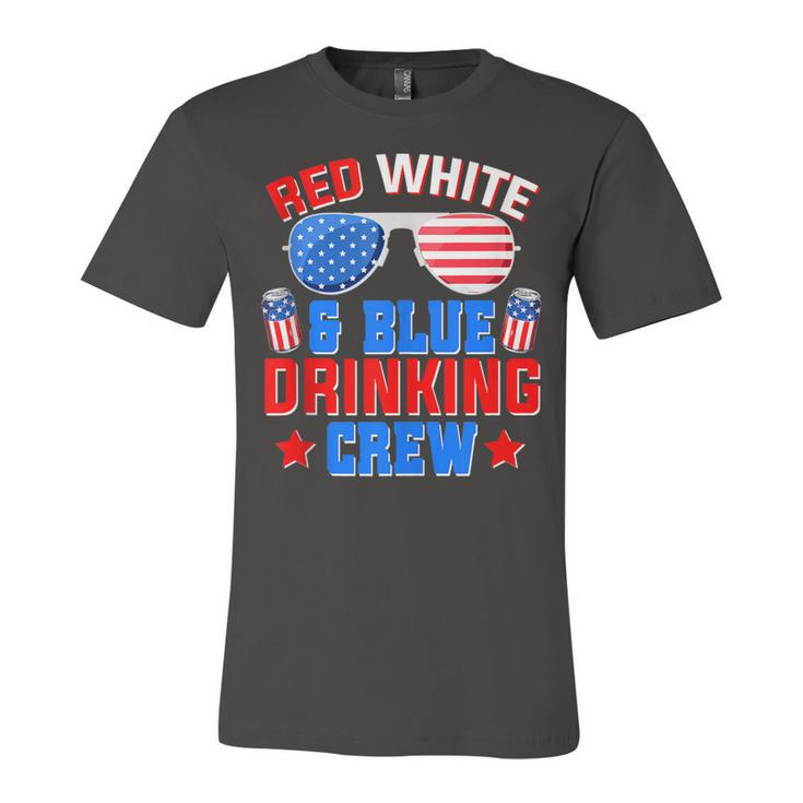 Red White And Blue Drinking Crew 4Th Of July Sunglasses  Unisex Jersey Short Sleeve Crewneck Tshirt