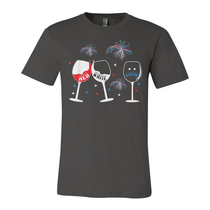 Red White And Blue Funny Wine Glass  For 4Th Of July  Unisex Jersey Short Sleeve Crewneck Tshirt