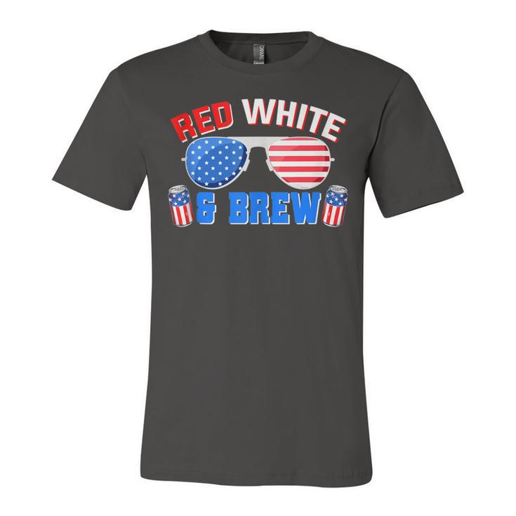 Red White And Brew 4Th Of July Funny Drinking Sunglasses  Unisex Jersey Short Sleeve Crewneck Tshirt