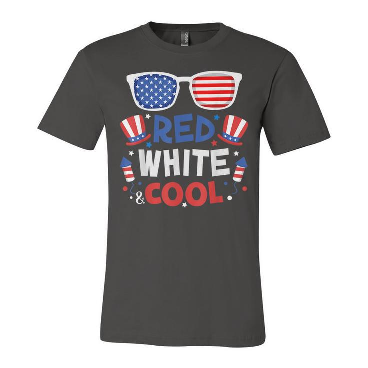 Red White And Cool Sunglasses 4Th Of July Toddler Boys Girls  Unisex Jersey Short Sleeve Crewneck Tshirt