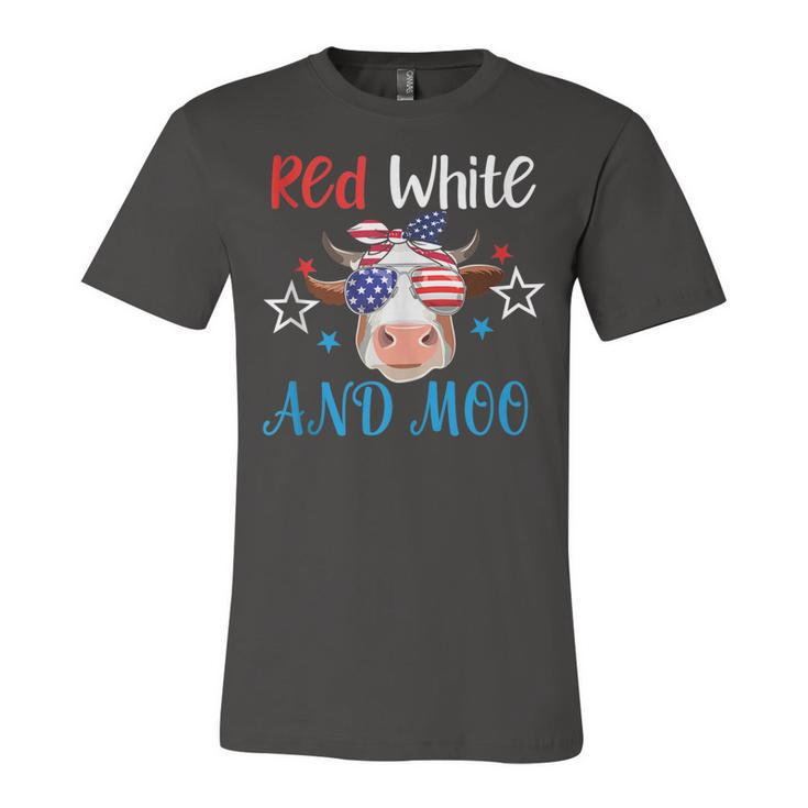 Red White And Moo Patriotic Cow Usa Flag 4Th Of July Farmer  Unisex Jersey Short Sleeve Crewneck Tshirt