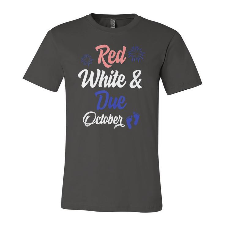 Red White Due October 4Th Of July Pregnancy Announcement Jersey T-Shirt