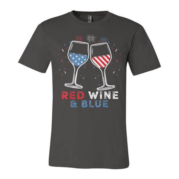 Red Wine And Blue Funny 4Th Of July Wine Lover Patriotic  Unisex Jersey Short Sleeve Crewneck Tshirt