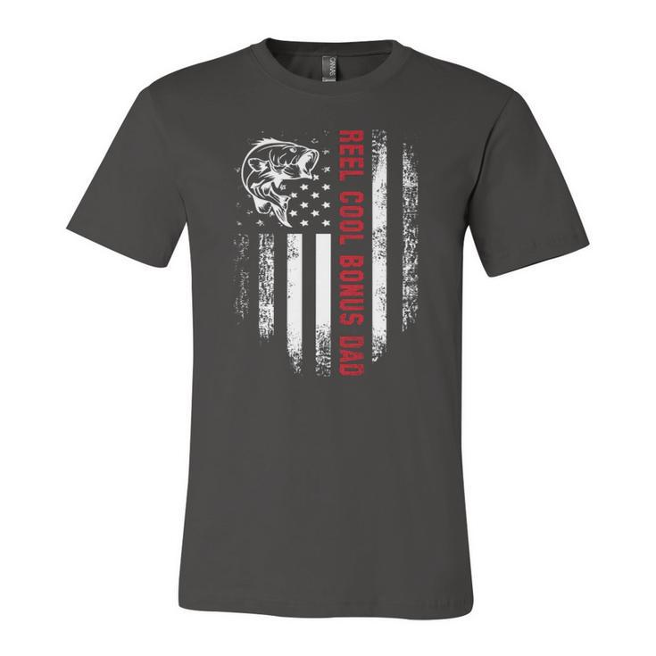 Reel Cool Bonus Dad American Flag Fishing Fathers Day Jersey T-Shirt