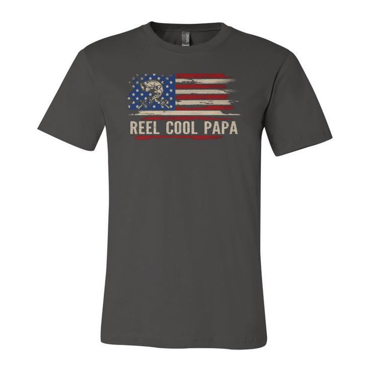 Reel Cool Papa American Usa Flag Fishingfish Jersey T-Shirt