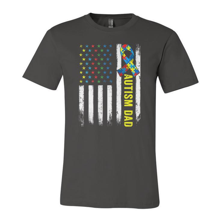 Retro American Flag Autism Dad Awareness Autistic Jersey T-Shirt