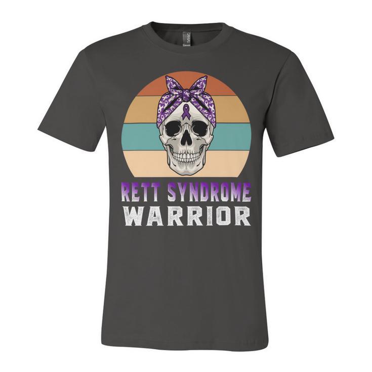 Rett Syndrome Warrior Skull Women Vintage Purple Ribbon Rett Syndrome Rett Syndrome Awareness V2 Unisex Jersey Short Sleeve Crewneck Tshirt