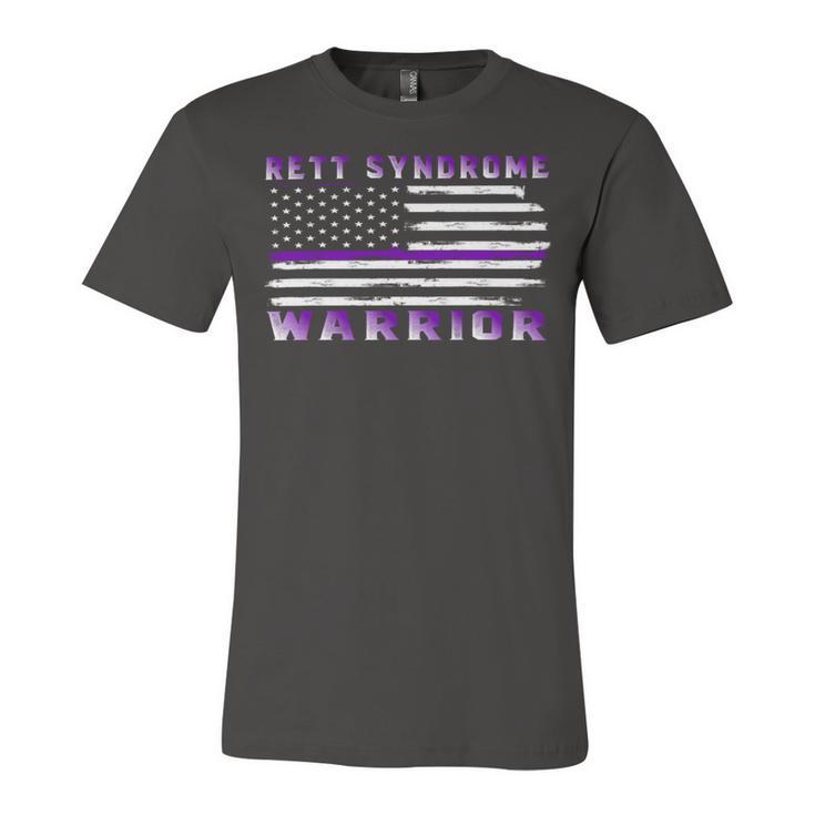 Rett Syndrome Warrior Usa Flag United States Flag Purple Ribbon Rett Syndrome Rett Syndrome Awareness Unisex Jersey Short Sleeve Crewneck Tshirt