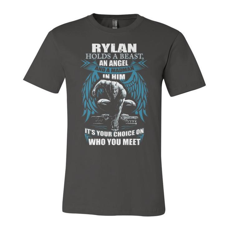 Rylan Name Gift   Rylan And A Mad Man In Him Unisex Jersey Short Sleeve Crewneck Tshirt