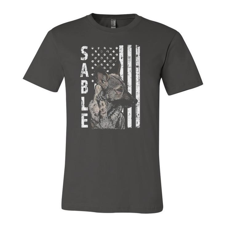 Sable German Shepherd Dog American Flag Patriotic Jersey T-Shirt
