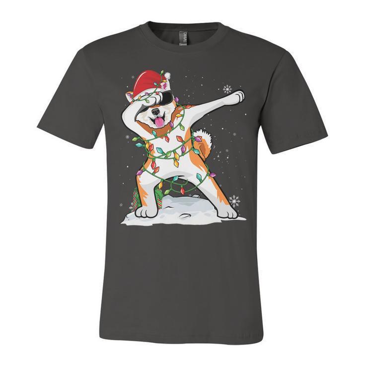 Santa Dabbing Akita Inu Christmas Lights Funny Xmas T-Shirt Unisex Jersey Short Sleeve Crewneck Tshirt