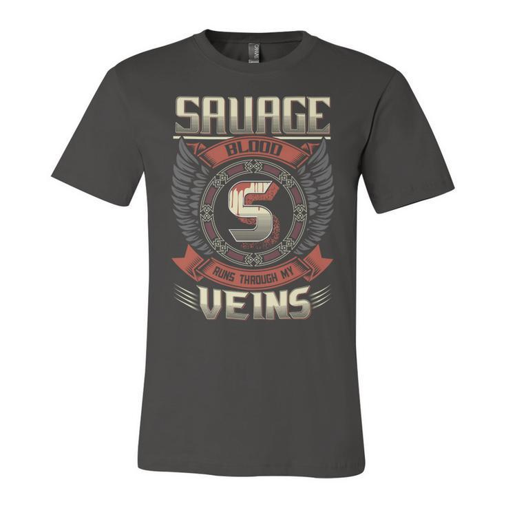 Savage Blood  Run Through My Veins Name V2 Unisex Jersey Short Sleeve Crewneck Tshirt