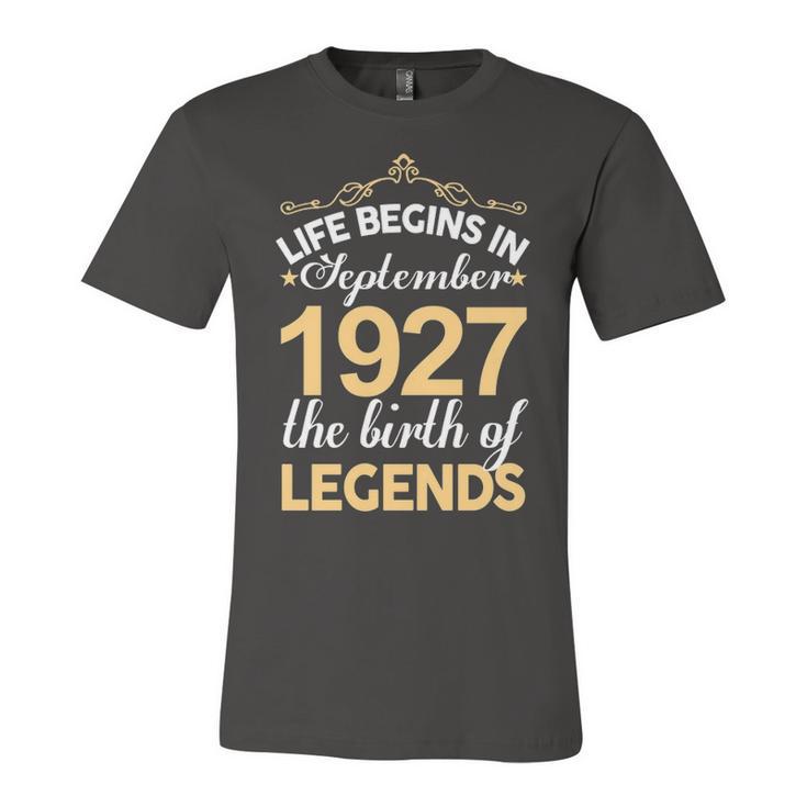 September 1927 Birthday   Life Begins In September 1927 V2 Unisex Jersey Short Sleeve Crewneck Tshirt