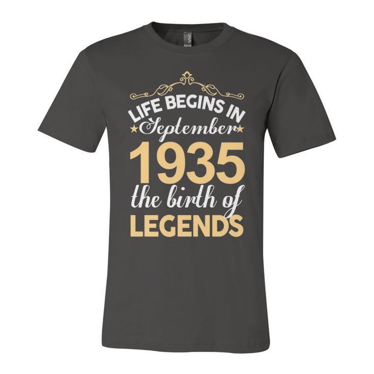 September 1935 Birthday   Life Begins In September 1935 V2 Unisex Jersey Short Sleeve Crewneck Tshirt