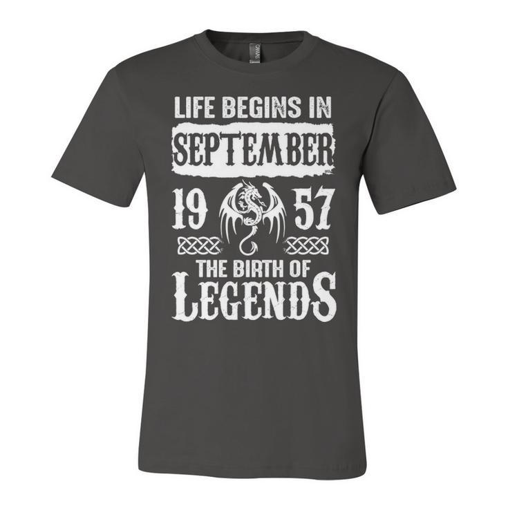 September 1957 Birthday   Life Begins In September 1957 Unisex Jersey Short Sleeve Crewneck Tshirt