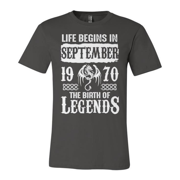 September 1970 Birthday   Life Begins In September 1970 Unisex Jersey Short Sleeve Crewneck Tshirt