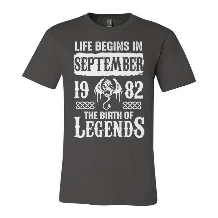September 1982 Birthday   Life Begins In September 1982 Unisex Jersey Short Sleeve Crewneck Tshirt