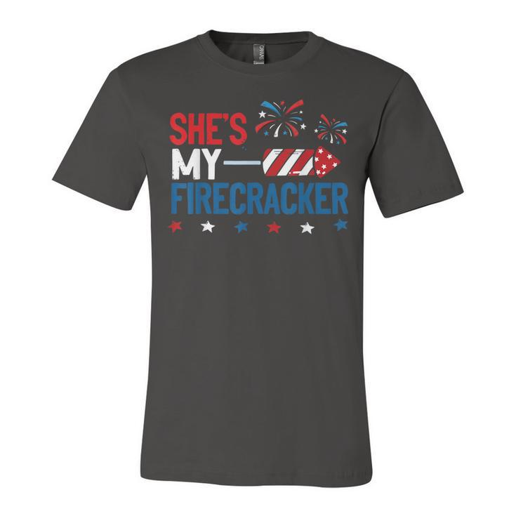 Shes My Firecracker 4Th July Matching Couples For Him  Unisex Jersey Short Sleeve Crewneck Tshirt