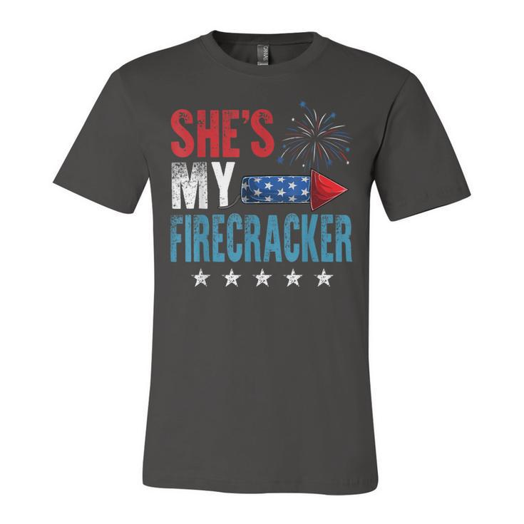Shes My Firecracker His And Hers 4Th July Matching Couples  Unisex Jersey Short Sleeve Crewneck Tshirt