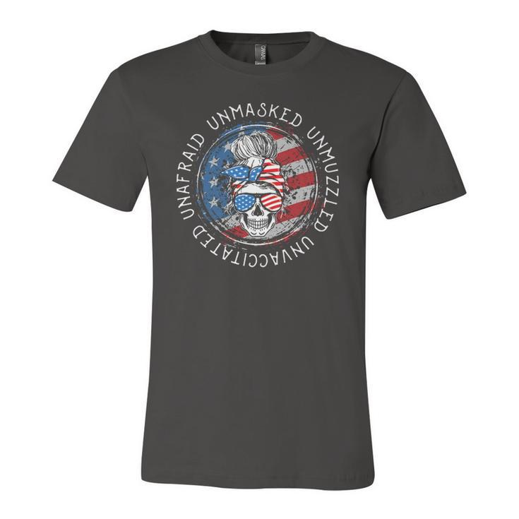 Skull Unafraid Unmasked Unmuzzled Unvaccinated 4Th Of July Jersey T-Shirt