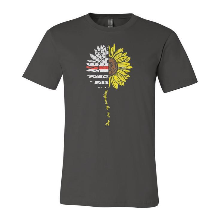 Sunflower Thin Red Line Us Flag Sunshine Firefighter Jersey T-Shirt
