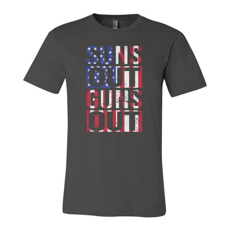 Suns Out Guns Out Fourth Of July Muscles Jersey T-Shirt