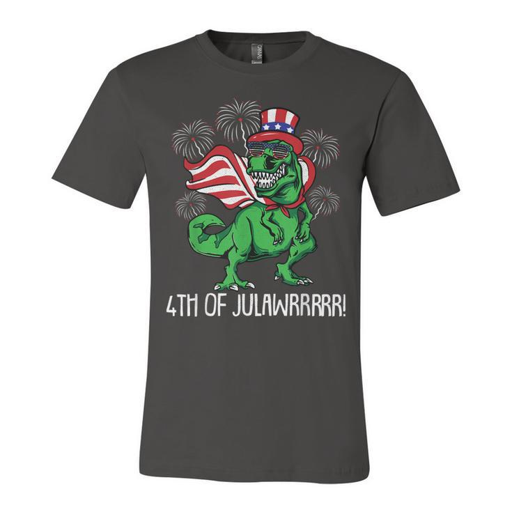 T-Rex American Flag 4Th Of July Funny Rawr Patriotic Dino  Unisex Jersey Short Sleeve Crewneck Tshirt