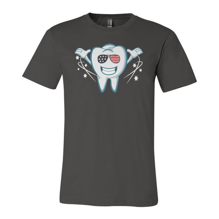 Tooth With Sunglasses Flag Usa Dentist 4Th July Jersey T-Shirt