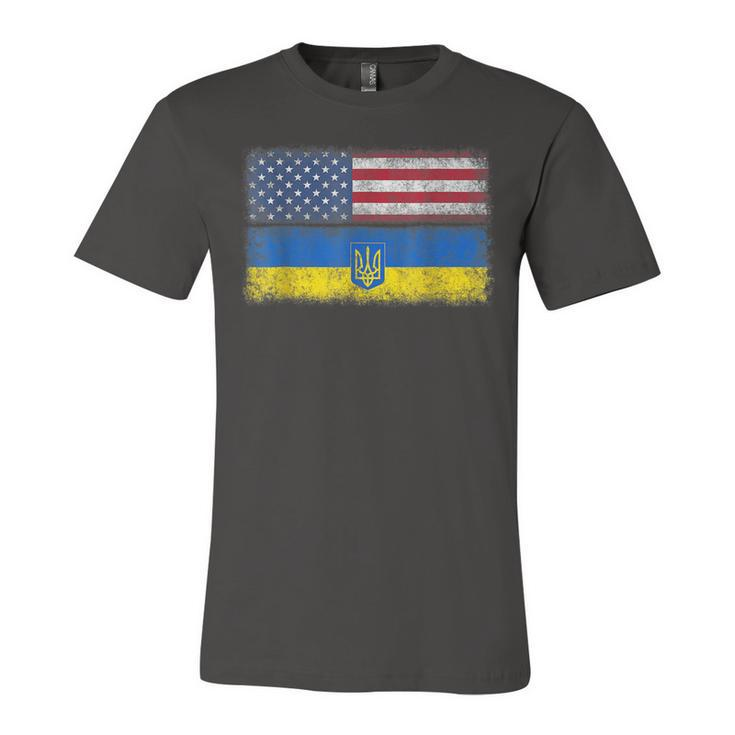 Ukrainian American Flag Ukraine Usa America Roots  Unisex Jersey Short Sleeve Crewneck Tshirt