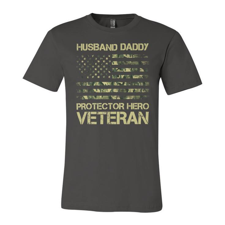 Veteran Husband Daddy Protector Hero Veteran American Flag Vintage Dad 2 Navy Soldier Army Military Unisex Jersey Short Sleeve Crewneck Tshirt