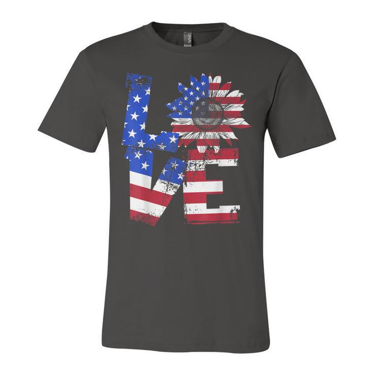 Vintage Love Sunflower Patriotic American Flag 4Th Of July  Unisex Jersey Short Sleeve Crewneck Tshirt