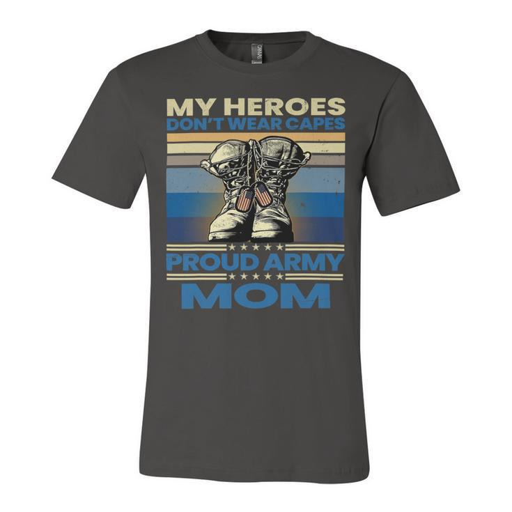 Vintage Veteran Mom My Heroes Dont Wear Capes Army Boots T-Shirt Unisex Jersey Short Sleeve Crewneck Tshirt