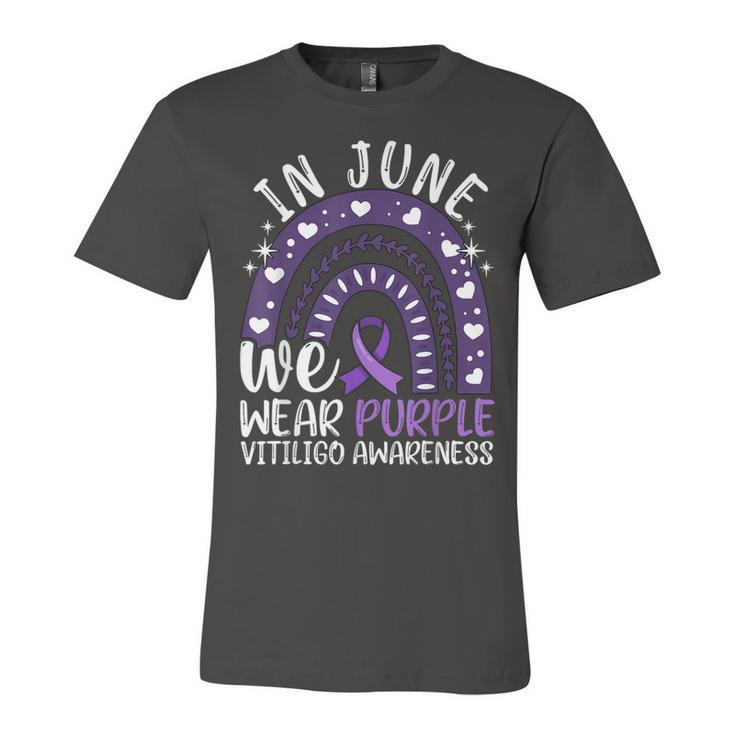 Vitiligo Awareness  In June We Wear Purple Ribbon  Unisex Jersey Short Sleeve Crewneck Tshirt