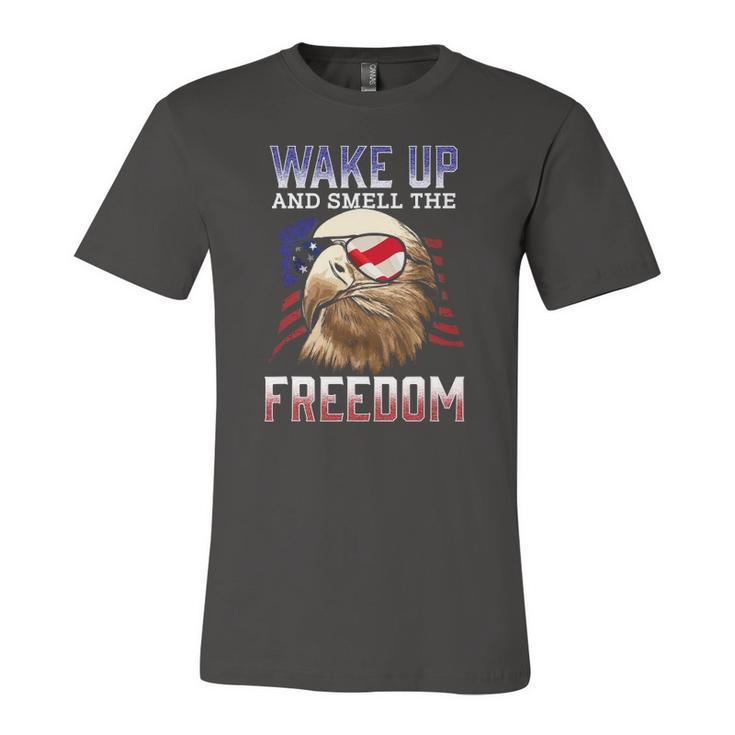 Wake Up And Smell The Freedom Murica American Flag Eagle Jersey T-Shirt