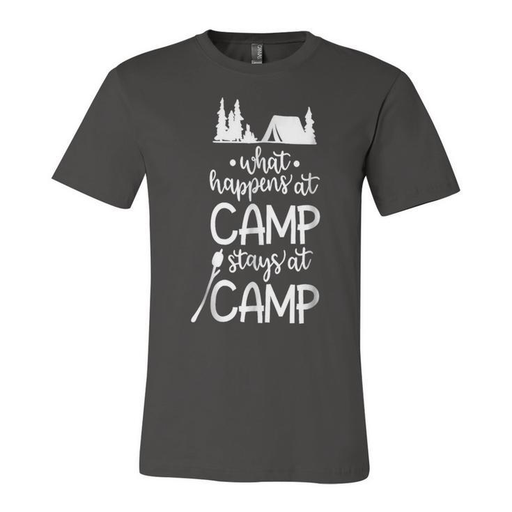 What Happens At Camp Stays At Camp Shirt Kids Camping Girls Unisex Jersey Short Sleeve Crewneck Tshirt