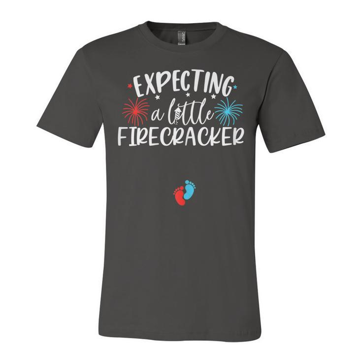 Womens Expecting A Little Firecracker Funny 4Th Of July Pregnant  Unisex Jersey Short Sleeve Crewneck Tshirt