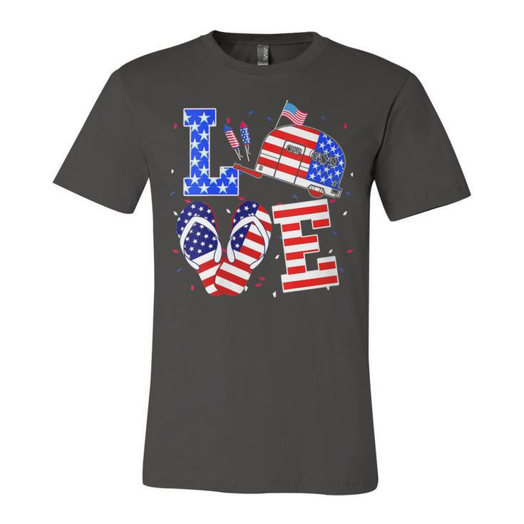Womens Love Camping Flip Flop Usa Flag 4Th Of July Camper Patriotic  Unisex Jersey Short Sleeve Crewneck Tshirt