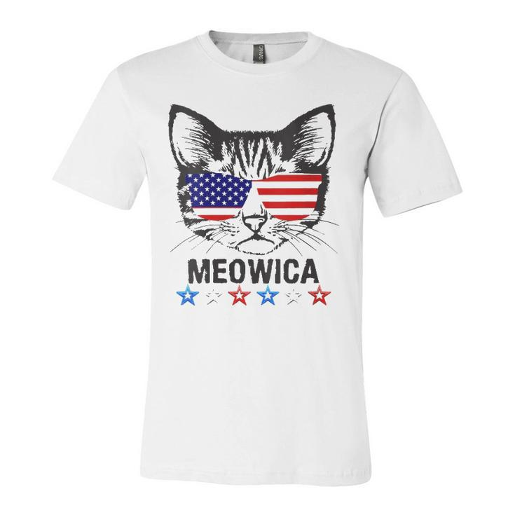 4Th Of July American Flag Cat Meowica V-Neck Jersey T-Shirt