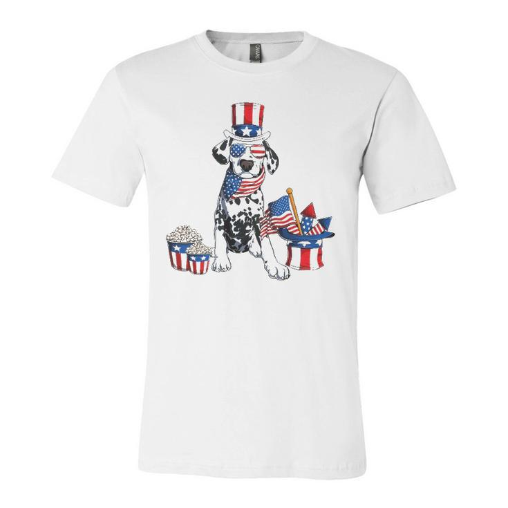 4Th Of July Dalmatian With American Flag Sunglasses Jersey T-Shirt